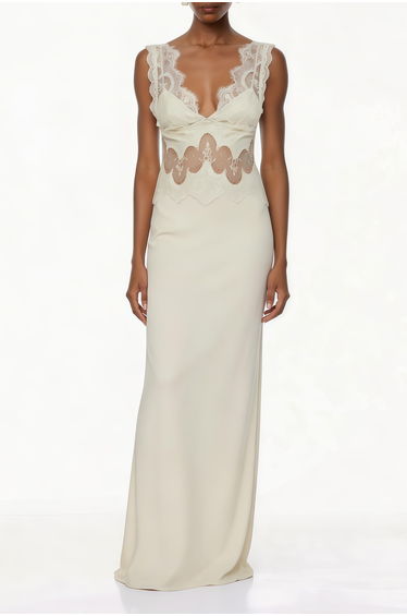 Aitana Neutrals Satin Maxi Dress with Lace Panels