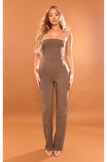 Khaki Cargo Style Corset Bandeau Jumpsuit