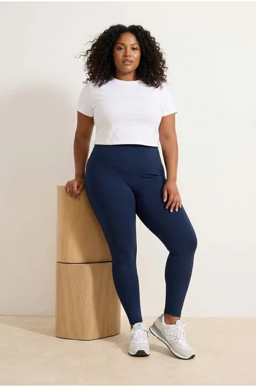 Indigo High Waist Fleece Inside Knitted Scuba Fabric Plus Size Leggings