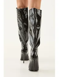 Faux Patent High Flared Stiletto Heel Knee Boots - 2