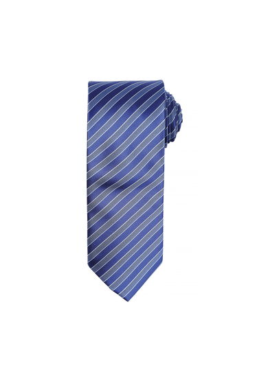 Premier Mens Double Stripe Pattern Formal Business Tie - Navy/Blue