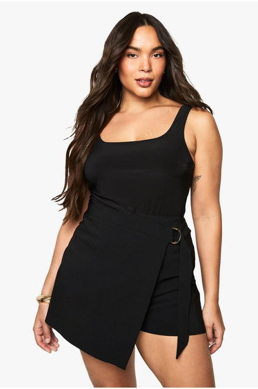 Plus Wrap Buckle Skort - black