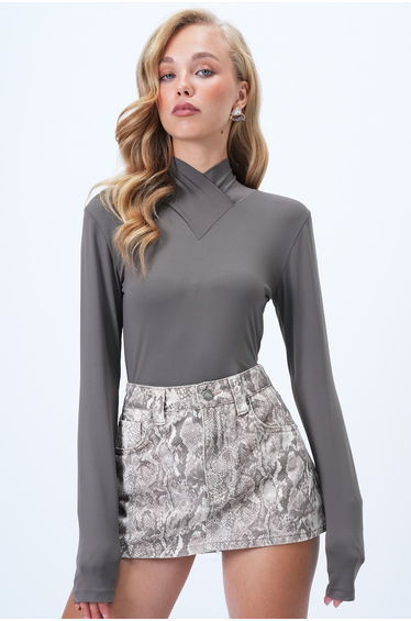Women's Mink Stand Collar Basic Sandy Blouse