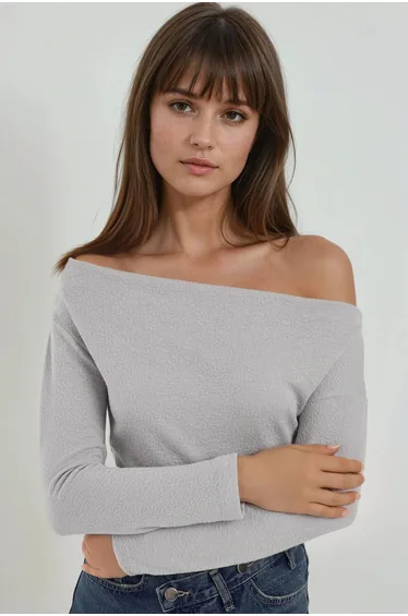 Striped Carmen Collar Long Sleeve Top