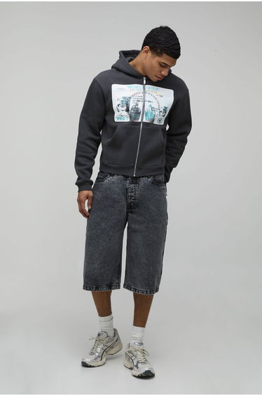 Longline Acid Wash Denim Jorts - acid wash black