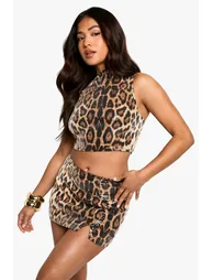 Petite Leopard Sequin High Neck Top
