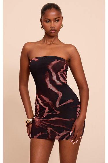 Brown Zebra Print Bandeau Mini Dress