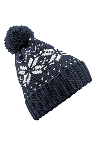 Beechfield Unisex Fair Isle Snowstar Winter Beanie Hat - French Navy /White