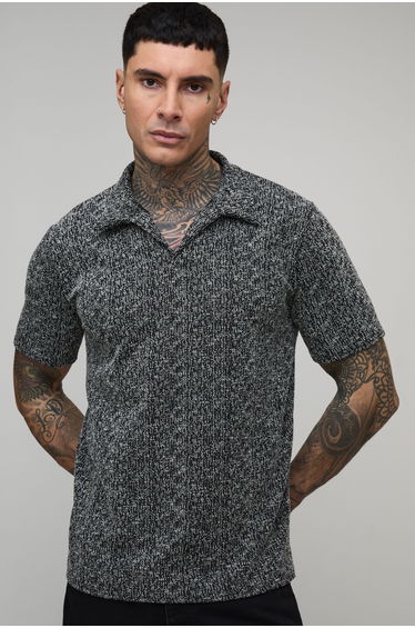 Tall Slim Revere Textured Polo - black