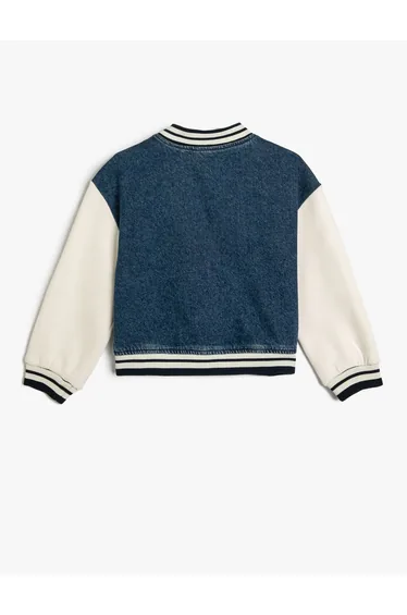 Bomber Jacket Round Collar with Applique Detail