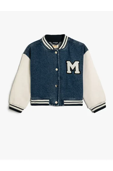 Bomber Jacket Round Collar with Applique Detail