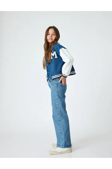 Bomber Jacket Round Collar with Applique Detail