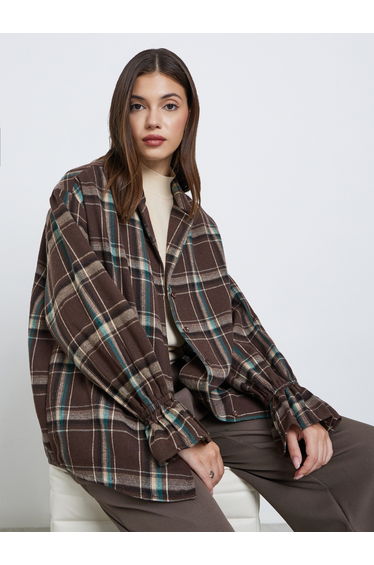 Brown Checked Print Long Sleeve Shirt