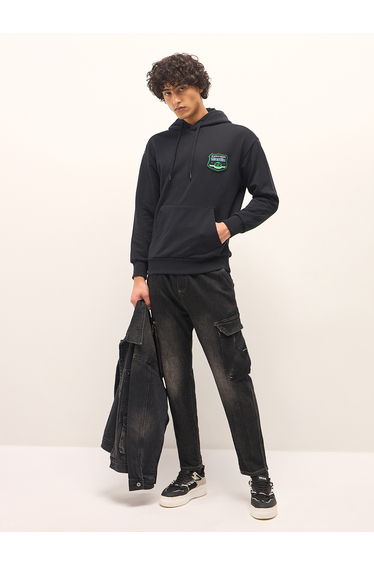 Men Cotton Patch Detail Hoodie