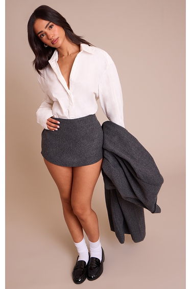 Petite Charcoal Wool Look Low Rise Micro Mini Skirt