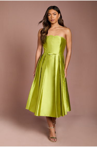 Scalloped Strapless Midi Dress