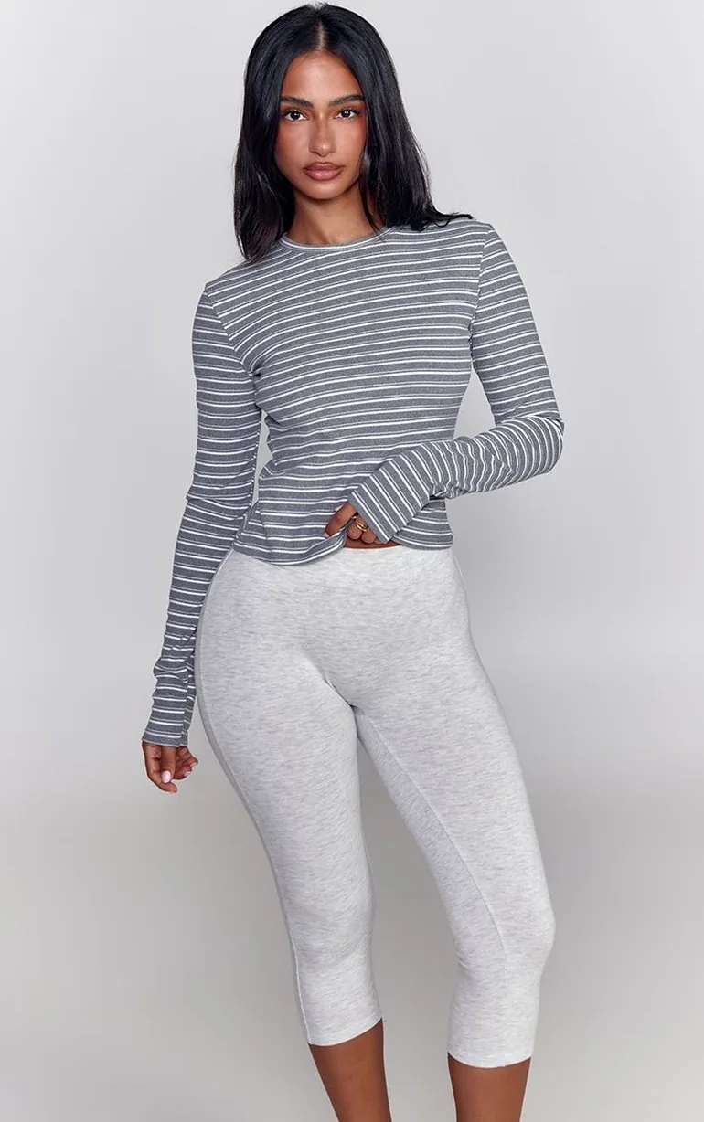 Petite Ash Grey Soft Cotton Capri Leggings - 1