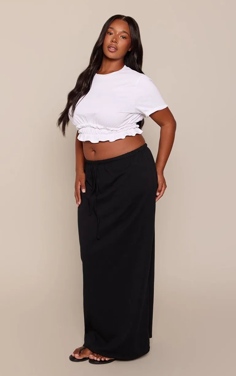Plus Black Drawstring Waist A Line Maxi Skirt - 1
