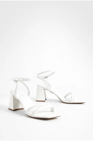 Padded Strap 2 Part Mid Block Heels - white