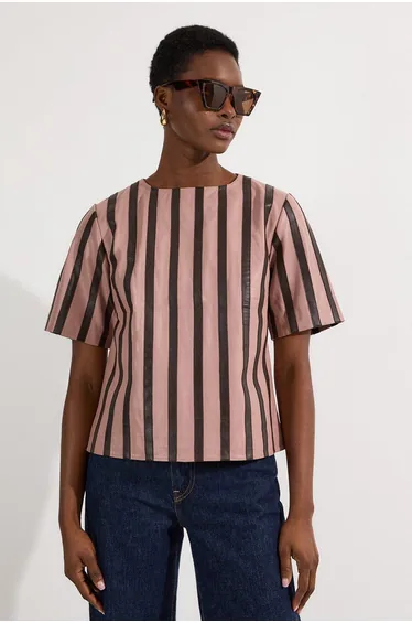 Leather Stripe Mix Top