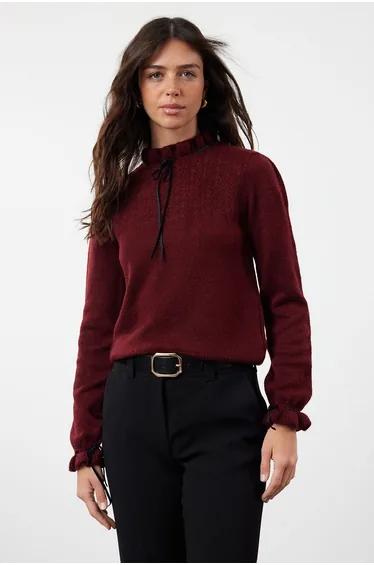 Claret Red Soft Textured Openwork/Hole Knitwear Sweater