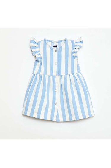 Striped Twill Dress with Short Sleeves BLUE