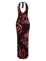 Brown Zebra Print Halterneck Maxi Dress - 4