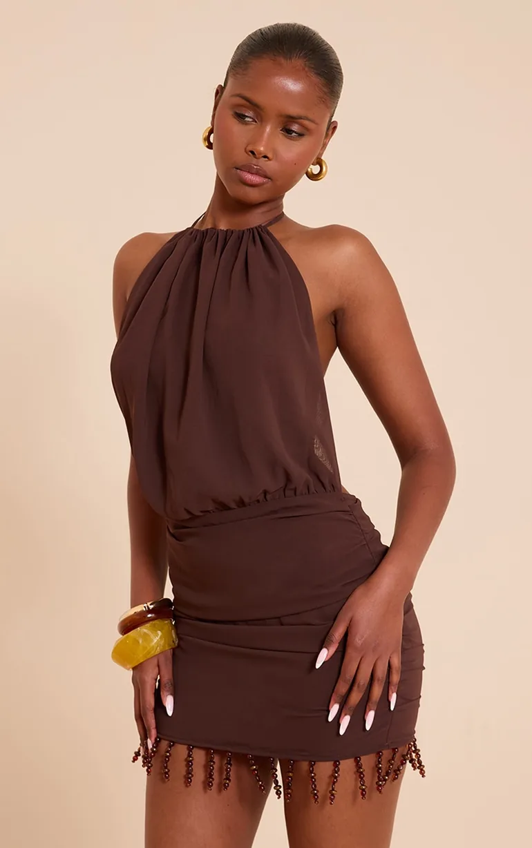 chocolate halter dress Petal and Pup Women's Soleila Halter Maxi Dress
