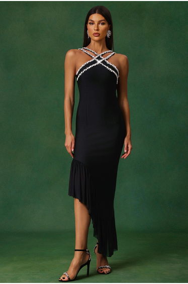 Nialla Sleeveless Diamond Flounce Bandage Maxi Dress