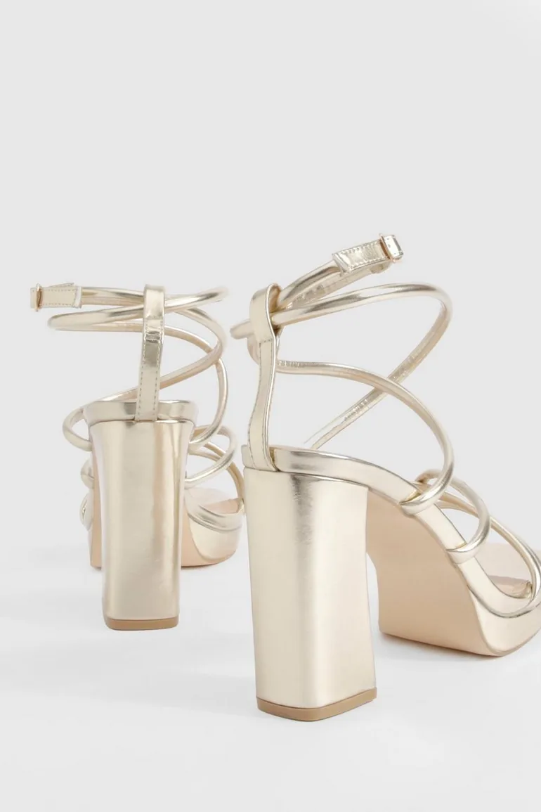 حذاء ميتاليك كعب بنعل بلاتفورم - 2