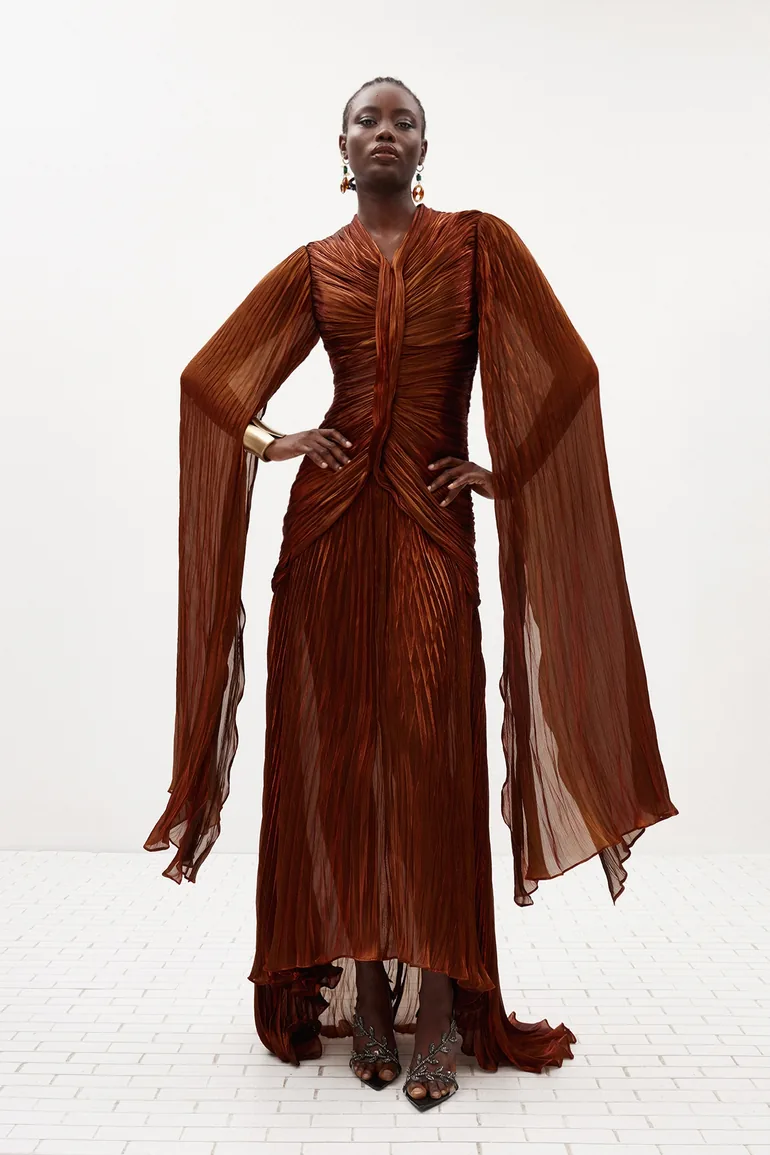 Hamnet Cape Sleeve Ruch Maxi Dress