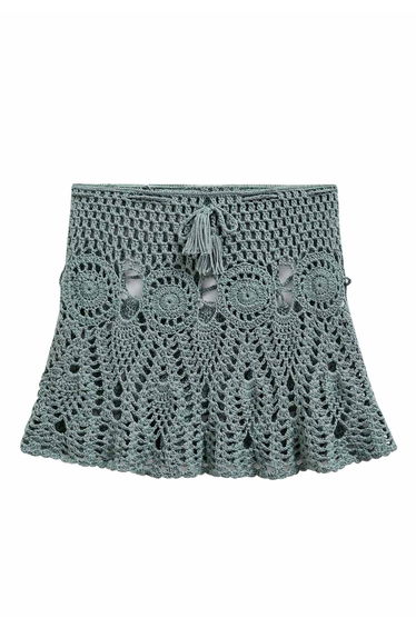 Boho Crochet Cover Up Mini Skirt in Teal