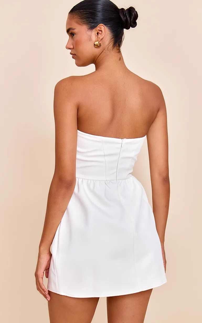 Cream Woven Bandeau Pocket Detail Shift Dress - 2