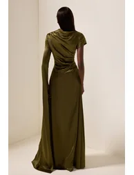 Léopoldine Satin Draped Maxi Dress in Green - 1