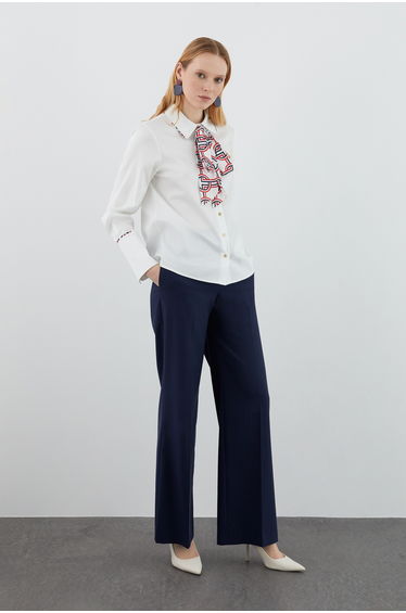 White Shirt with Patterned Scarf