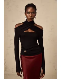 Odette black ruched stretch-jersey top - 10