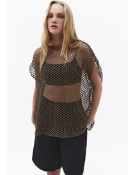 Oversize Boat Neck Tunic Blouse - COCOA - 1