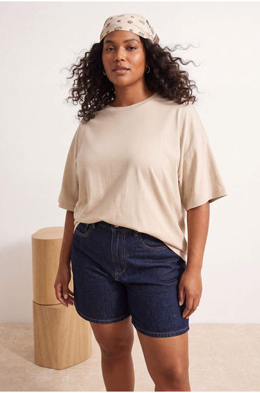 Stone Fitted/Tight-Fitting Low-Sleeve Three-Quarter Soft Knitted T-Shirt
