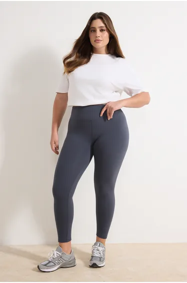 Anthracite Soft Brushed Fabric Reflective Print Detailed Full Length Knitted Sports Leggings
