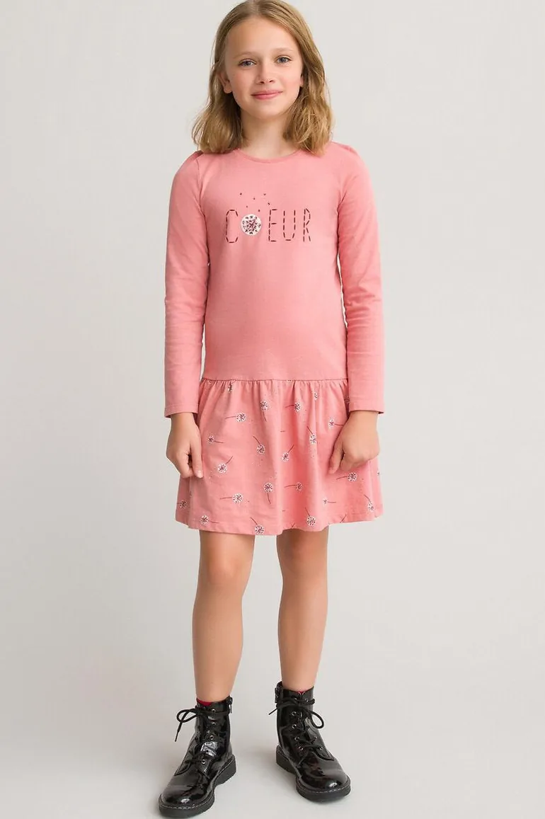 Printed Organic Cotton Dress with Long Sleeves