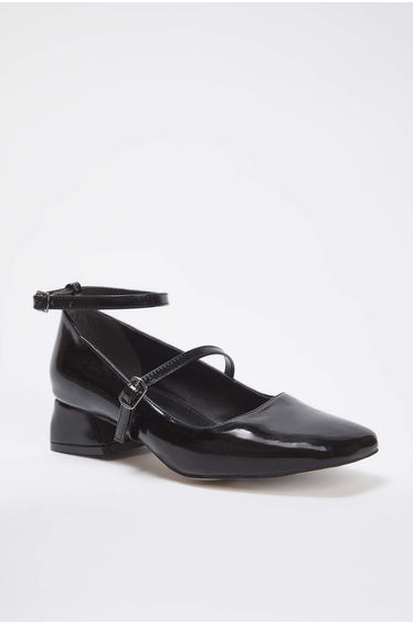 Black Mary Jane Ankle Strap Square Toe Women's High Heels