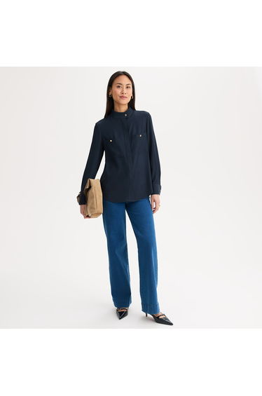 Viscose Mandarin Collar Shirt with Long Sleeves