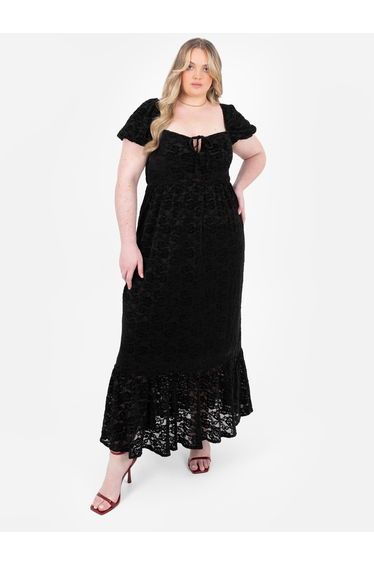 Lovedrobe Black Floral Velvet & Lace Midaxi Dress