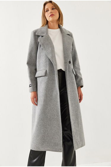 Women's Sleeve Crest Detail Long Stamp Coat