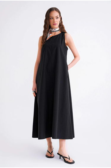 Mixray Relaxed Fit Maxi Dress with Button Closure and Pockets