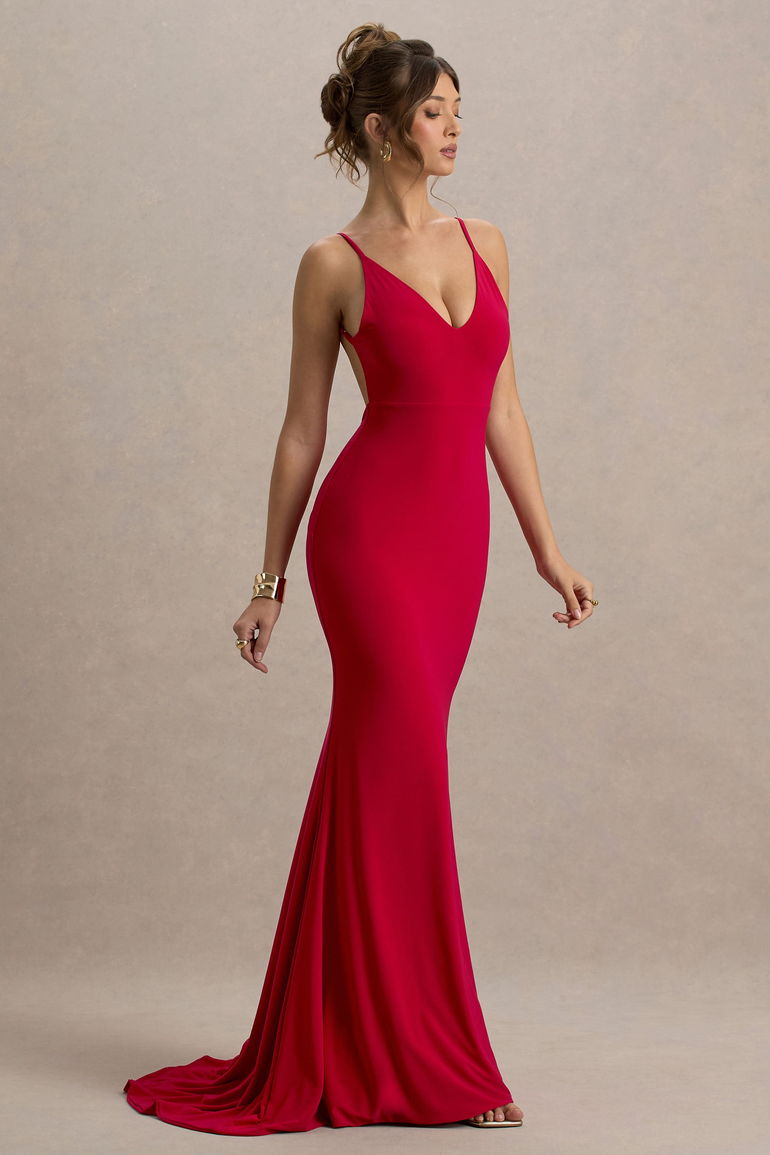 Shop Endless Love | Red Backless Knot Detail Fishtail Maxi Dress
