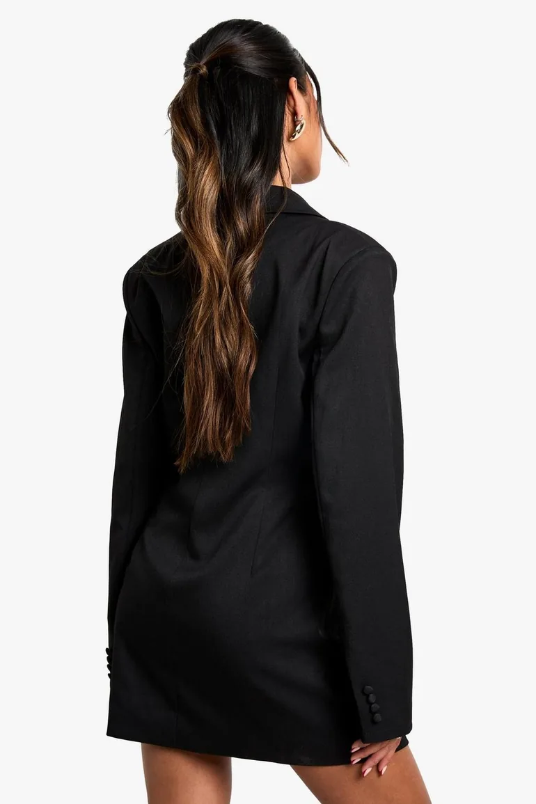 oversized black blazer dress Structured Oversized Wrap Over Blazer Dress