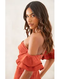 Rust Linen Look Ruffle Tiered Sleeve Bralet - 1