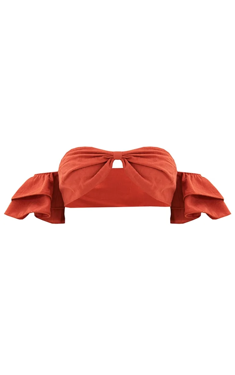 Rust Linen Look Ruffle Tiered Sleeve Bralet - 4