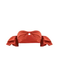 Rust Linen Look Ruffle Tiered Sleeve Bralet - 4